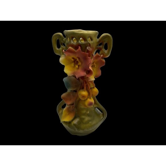 Royal Dux Antique Amphora Austrian Art Nouveau Cherries and Blossoms Vase 8.25" - Picture 3 of 16
